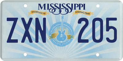 MS license plate ZXN205