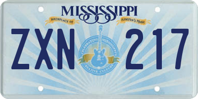MS license plate ZXN217