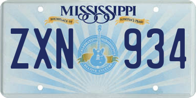 MS license plate ZXN934
