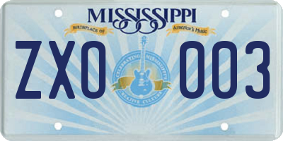 MS license plate ZXO003