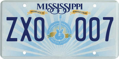 MS license plate ZXO007