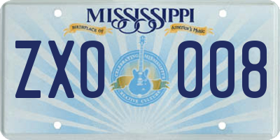 MS license plate ZXO008