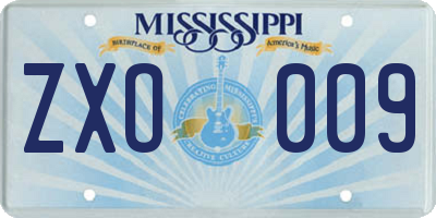 MS license plate ZXO009