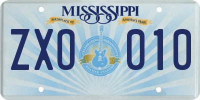 MS license plate ZXO010