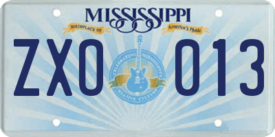 MS license plate ZXO013