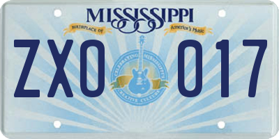 MS license plate ZXO017