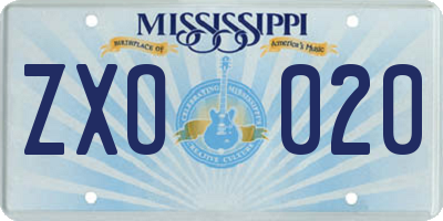 MS license plate ZXO020