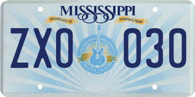 MS license plate ZXO030