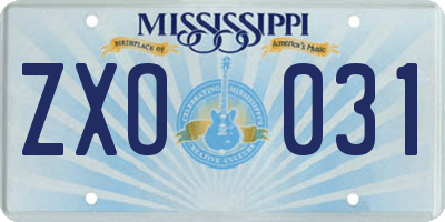 MS license plate ZXO031
