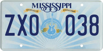 MS license plate ZXO038