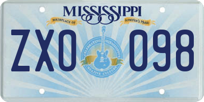 MS license plate ZXO098
