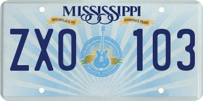MS license plate ZXO103