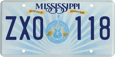 MS license plate ZXO118