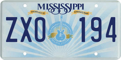 MS license plate ZXO194