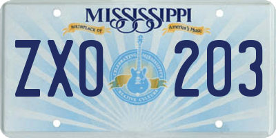 MS license plate ZXO203