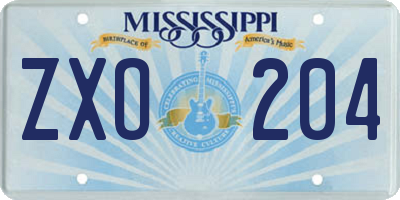 MS license plate ZXO204