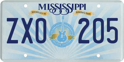MS license plate ZXO205