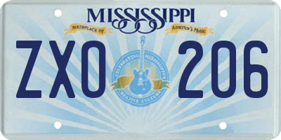 MS license plate ZXO206