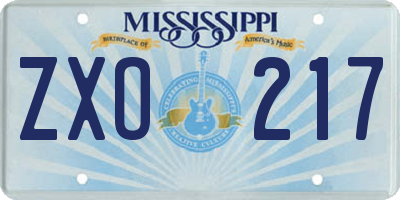 MS license plate ZXO217