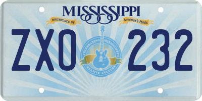 MS license plate ZXO232