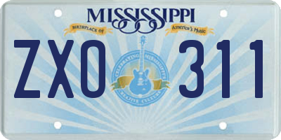 MS license plate ZXO311