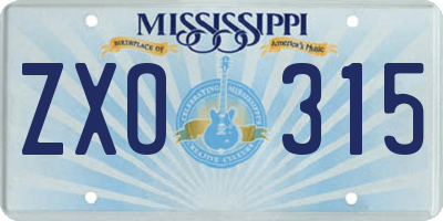 MS license plate ZXO315