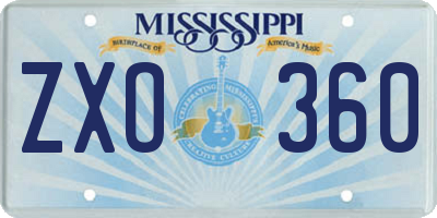 MS license plate ZXO360