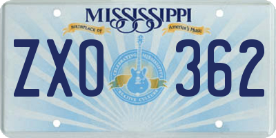 MS license plate ZXO362