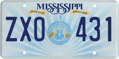 MS license plate ZXO431