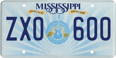 MS license plate ZXO600