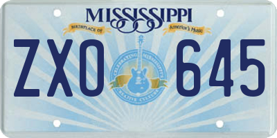 MS license plate ZXO645