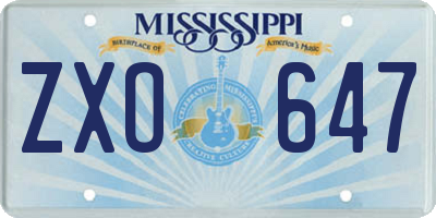 MS license plate ZXO647