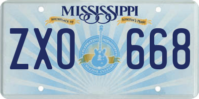 MS license plate ZXO668