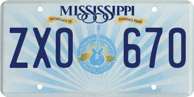 MS license plate ZXO670