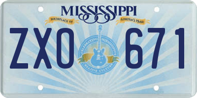 MS license plate ZXO671