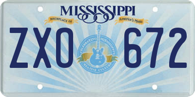 MS license plate ZXO672