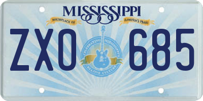 MS license plate ZXO685