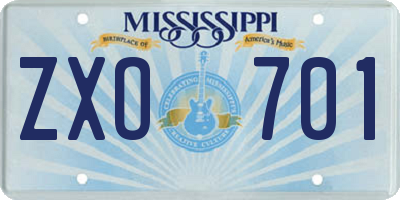 MS license plate ZXO701
