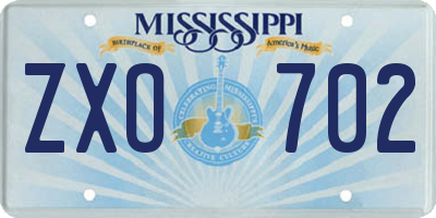 MS license plate ZXO702