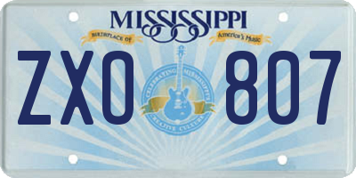 MS license plate ZXO807