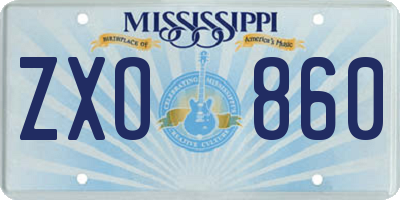 MS license plate ZXO860