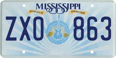 MS license plate ZXO863