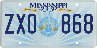 MS license plate ZXO868
