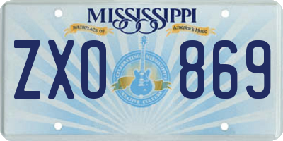 MS license plate ZXO869