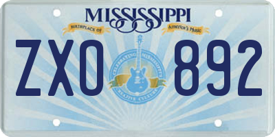 MS license plate ZXO892