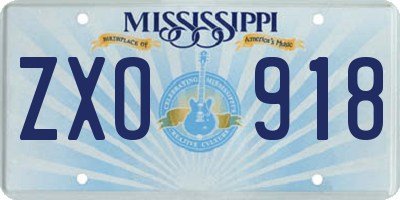 MS license plate ZXO918