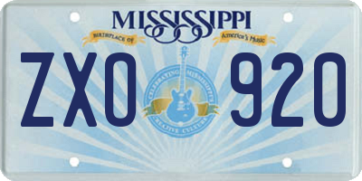 MS license plate ZXO920