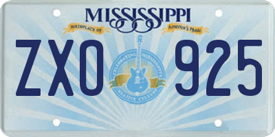 MS license plate ZXO925