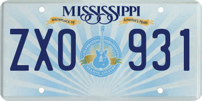 MS license plate ZXO931