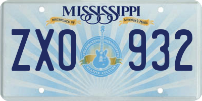 MS license plate ZXO932